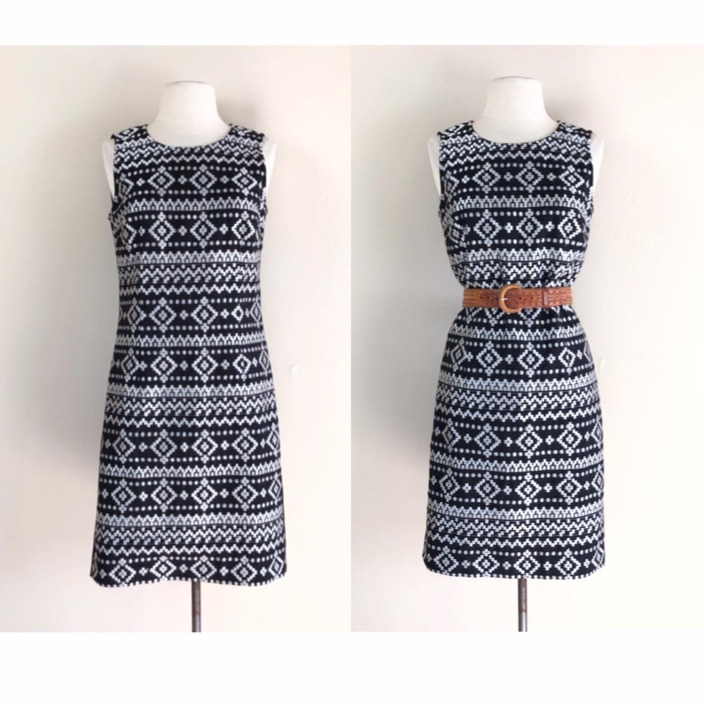 vintage y2k dkny black n white embroidered mini dress aztec ethnic tribal sheath
